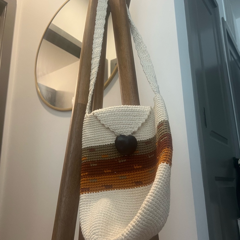 Handmade Knit Bag with Heart Button
